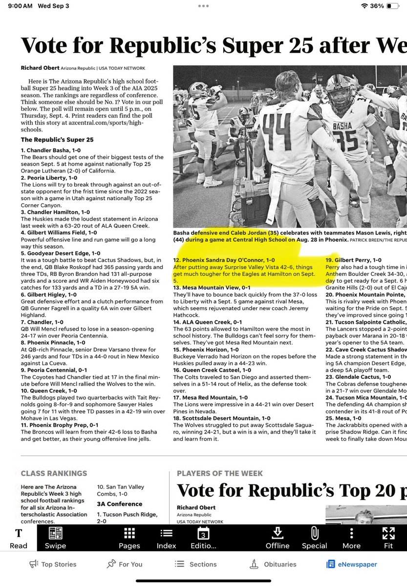 OC football making the papers both for team and individual play!!! <a href="/DVUSD/">Deer Valley Unified School District</a> <a href="/SDOathletics/">O'Connor Athletics</a> <a href="/oc_football/">O'Connor Football</a>