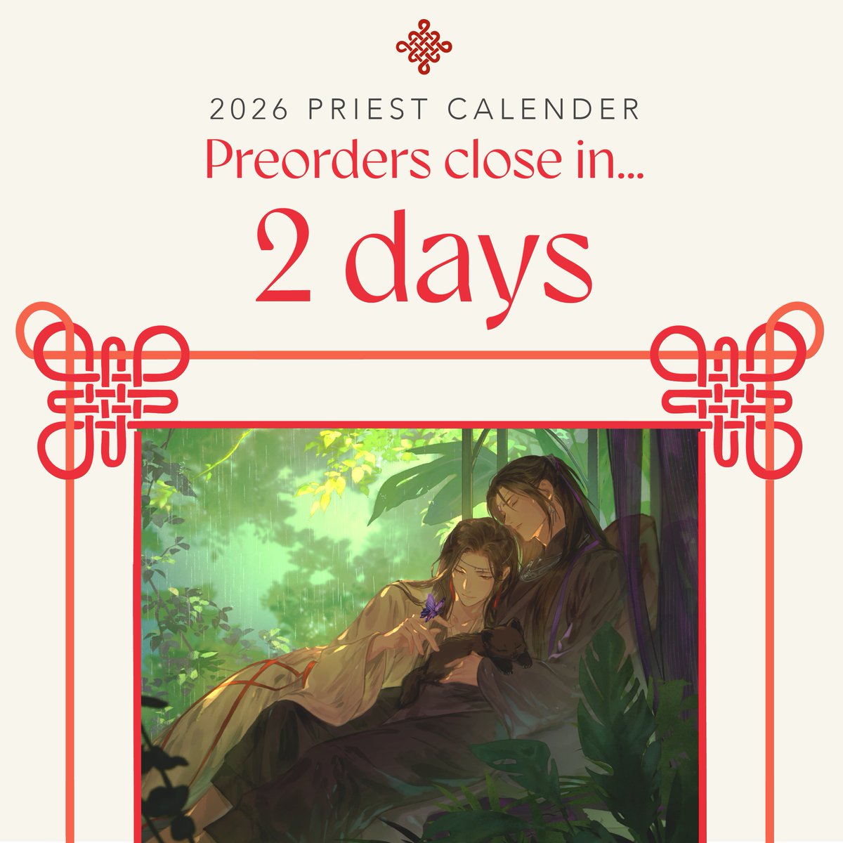 danmeicalendars's tweet image. { Preorders Close in 2 Days }

Preorders for A Warm Hearth are closing in two days! If you are a fan of Priest&apos;s danmei works, you won&apos;t want to miss this!

❖ danmeicalendars.bigcartel.com
❖ preorders close Sept 14
❖ illustration preview: @kkcoocool