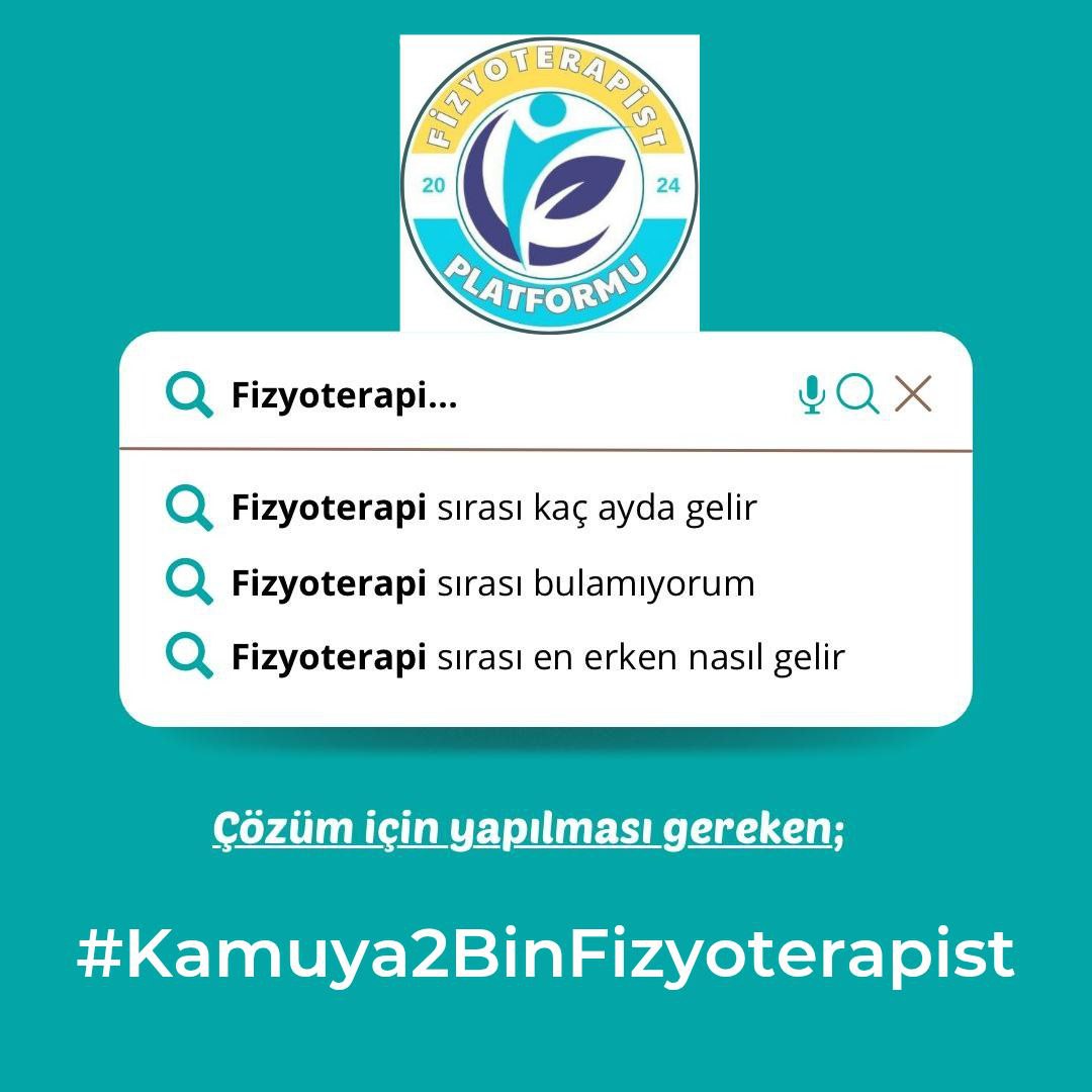 📢📢Taşeron Fizyoterapiste Hayır!
Sağlık hizmetlerinde kalıcı çözüm, kadrolu fizyoterapistler ile mümkündür.

🔻Taşeron sistem, hem çalışanları hem de hastaları mağdur ediyor.
KPSS ile fizyoterapist alımları artırılmalı, bekleme süreleri kısaltılmalı.

🔻Hastalar beklemesin,