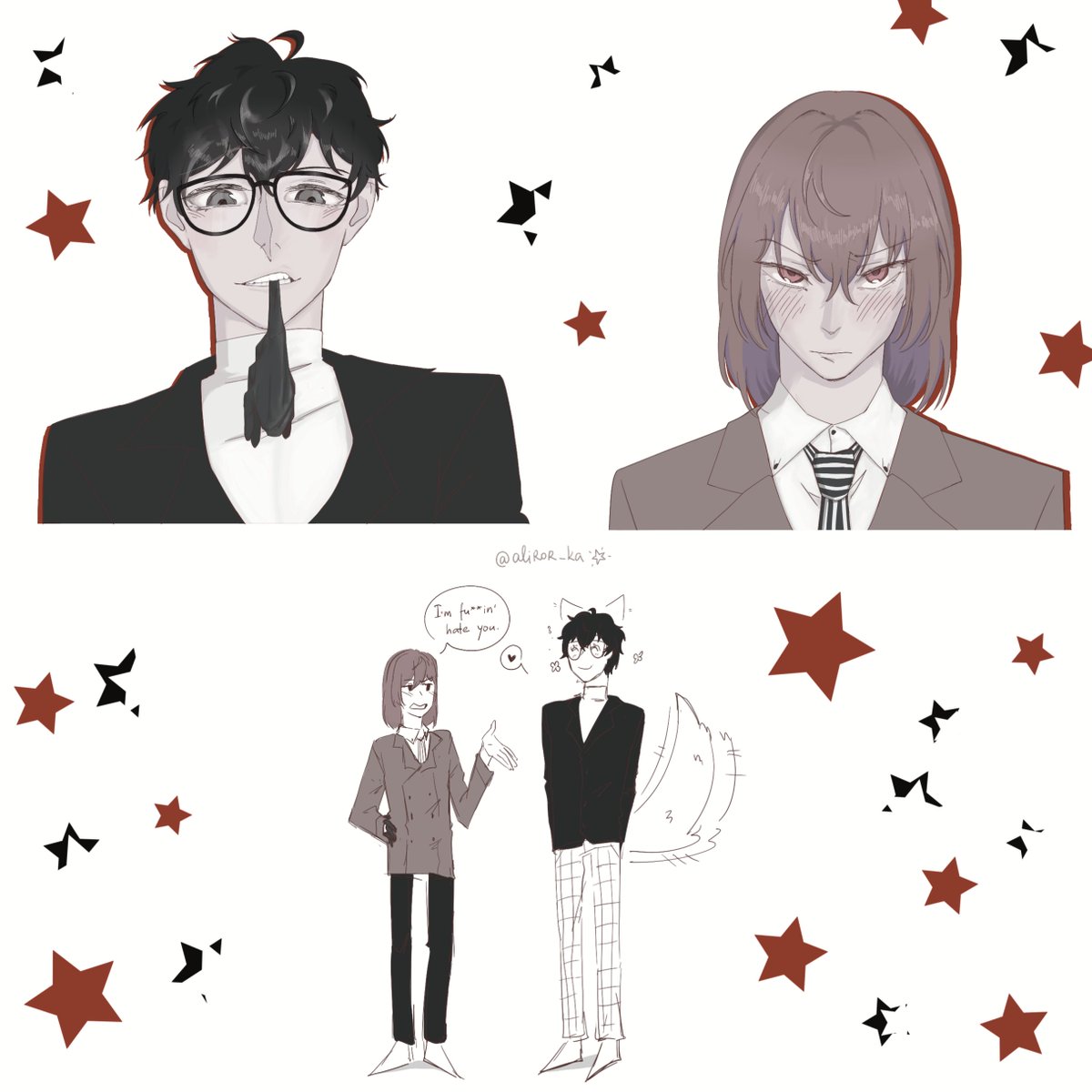 I’m going to be entirely honest with you: I hate you.

#Persona5 #persona5royal #ShuAke #Akechi #goroakechi #renamamiya