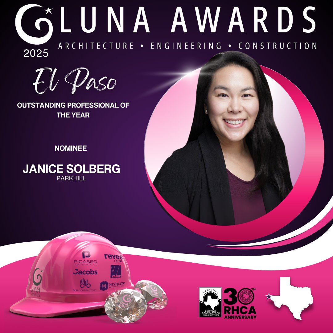 DFWRHCA's tweet photo. Meet Janice Solberg, with Parkhill is a nominee for the Outstanding Professional of the Year award.
Join us in celebrating their achievements and nominate your AEC leader today: https://t.co/FG2gEPyPfH
#LunaNominees #IAMLUNA #LunaElPaso #DiversityInAEC https://t.co/iW01KxWA8K