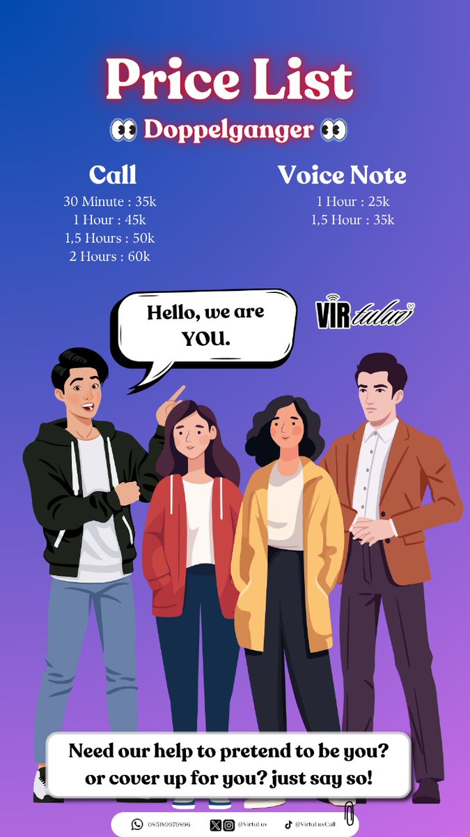 VirtuLuv's tweet photo. Yuk sini aku temenin by 📞😻
virtuluv menyediakan jasa sleepcall, call, chat, pacar virtual dan offline date, km juga bisa request sesuai keinginan, jd tunggu apa lagi? yuk order 🤩💞
#zonauang #zonajajan️️ #zonaBU #jasasleepcall #jasacurhat #jasabuzzer https://t.co/5iHOuxzY6c