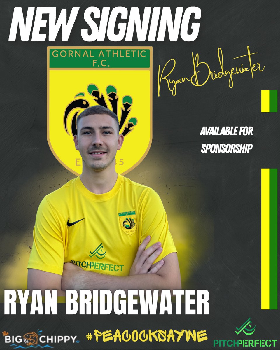 RYAN BRIDGEWATER ✍🏻

Gornal Athletic can confirm the signing of Ryan Bridgewater!!

The former Lye Town centre half will come straight in to Saturdays squad!

What a player, what a signing!!

🦚