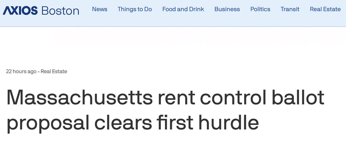 The NIMBY nuclear option is on the table for voters in Massachusetts: Rent control capping rents at inflation or 5%, whichever is lower.

Developers tend to like the Boston MSA, but will obviously have a lot of trouble raising capital for deals there if this passes.