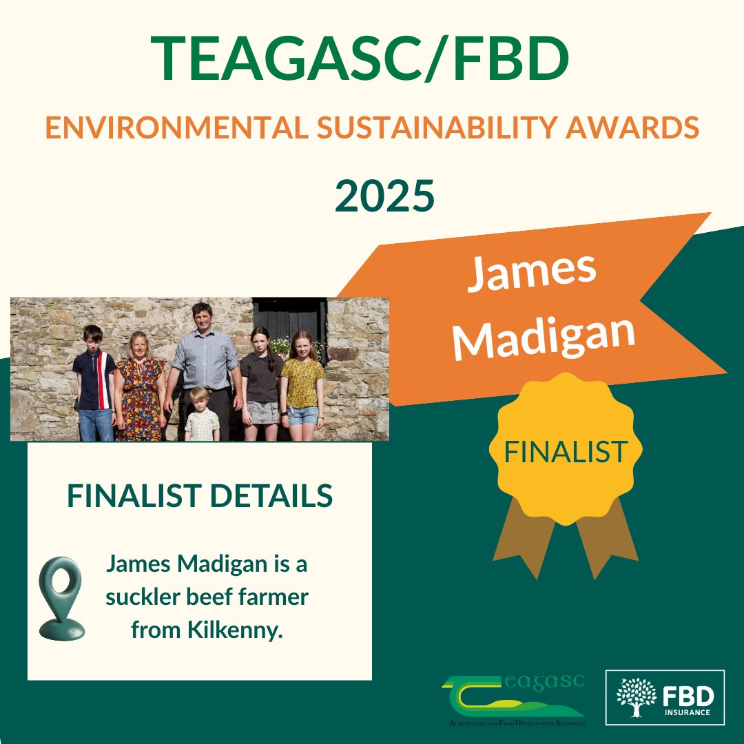 teagasc's tweet photo. Meet the first of our 13 finalists for the Teagasc/FBD Environmental Sustainability Awards 2025 – James Madigan!
Best of luck to James & all this year’s finalists ahead of Oct 1st.
@TeagascSignpost @fbd_ie @AbpFoods @TeagascKKWD
#TeagascFBDSustainability25 #SignpostProgramme https://t.co/KQDL8F6V6o
