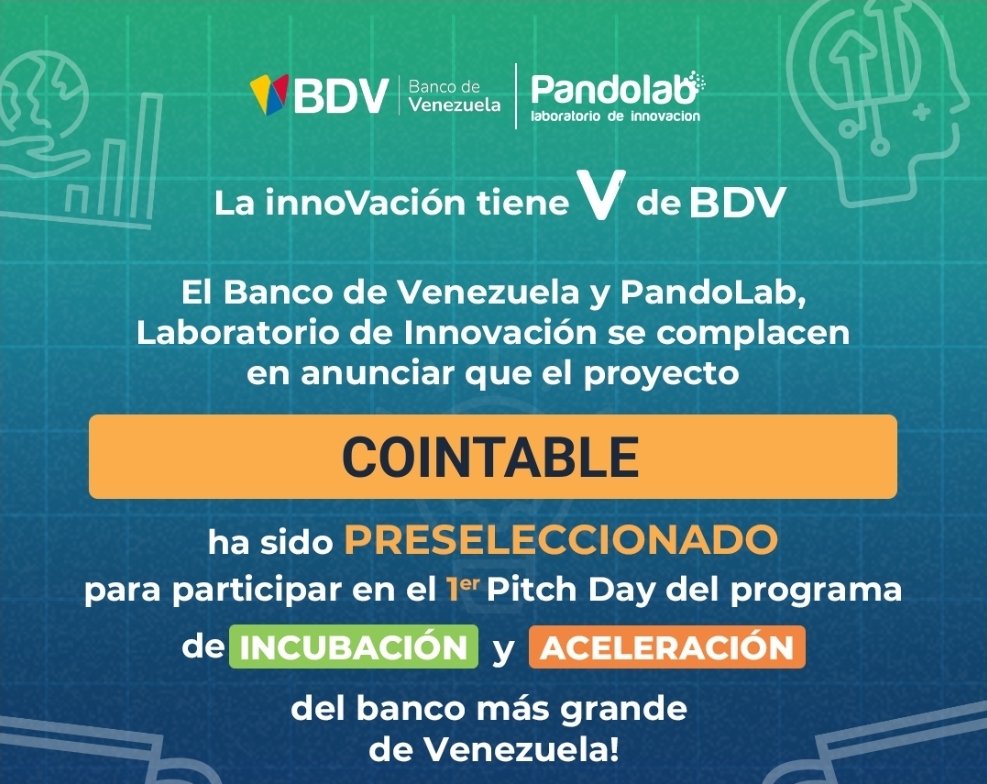 cointable_app's tweet image. Un paso importante para los objetivos del 2025, gracias @BcodeVenezuela y PandoLab por tomarnos en cuenta 👍🏻