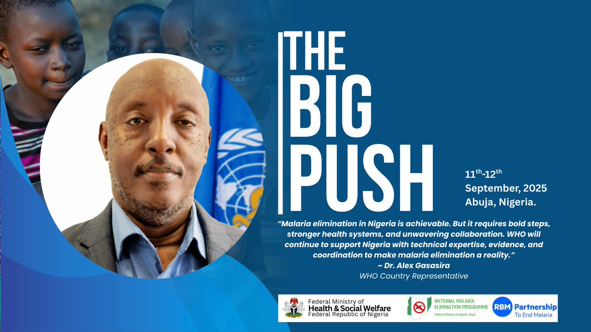 7 DAYS left! WHO stands with Nigeria, providing technical expertise and global evidence to strengthen malaria elimination strategies. Science + action = victory. 
#BigPushNigeria
#EndMalariaNow
<a href="/Fmohnigeria/">Federal Ministry of Health, NIGERIA</a> 
<a href="/FightingMalaria/">Malaria Consortium</a>