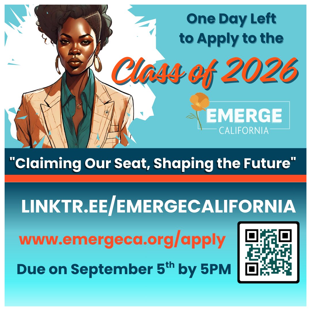 🚨 Last Call! 🚨

Applications for Emerge California’s premier 6-month training program for the Class of 2026 close TOMORROW! There's still time! 

👉 Apply now before it’s too late: emergeca.org/apply

#EmergeCA #ClassOf2026 #womenwholead