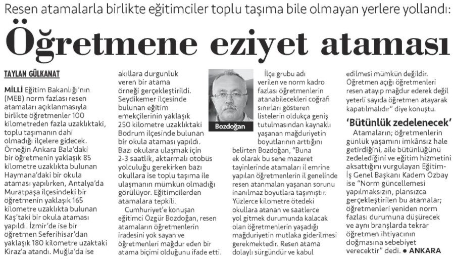 Öğretmenleri ulaşımın neredeyse imkansız olduğu mesafelere re’sen atayarak öğretmen açığı kapatılamaz, yeterli sayıda atama yapılarak kapatılır. Re’sen atamayla mağdur olan öğretmenlerin sesi mutlaka duyulmalı ve yapılan atamalar iptal edilmelidir. #AileYılındaResenAyrıldık