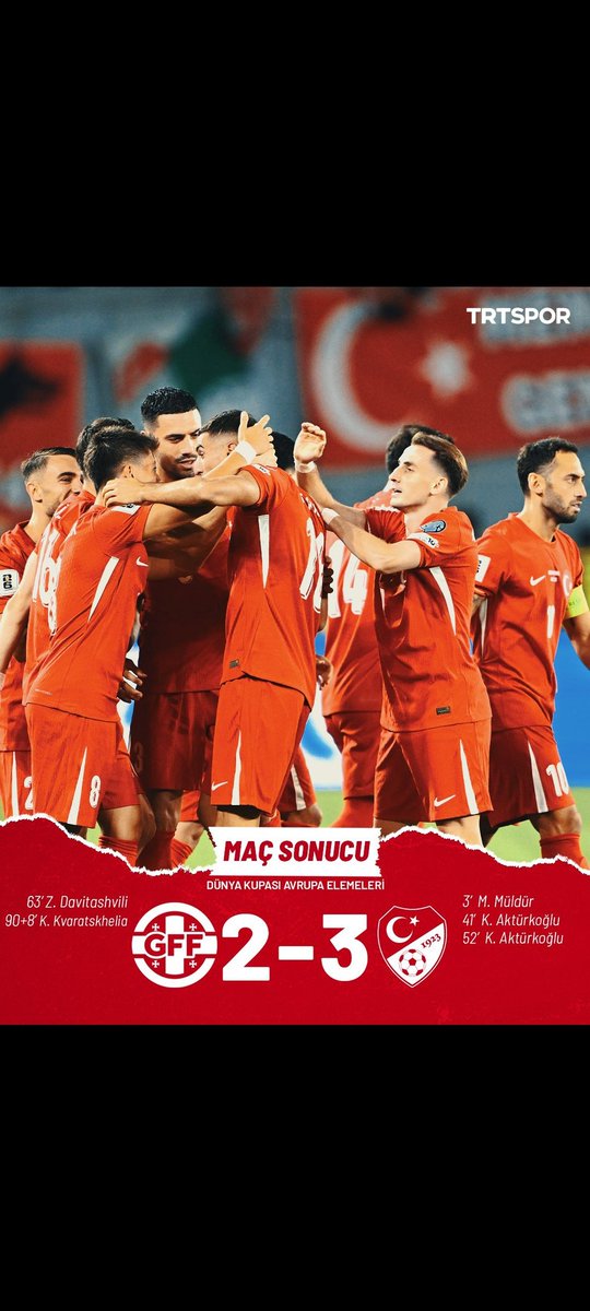 2026 FIFA Dünya Kupası elemelerine galibiyetle başladık 🇹🇷

Gürcistan’ı 3-2 mağlup eden A Millî Futbol Takımımızı ve teknik ekibi tebrik ediyorum

Pazar günü bir zafer daha bekliyoruz sizden 

#millitakim