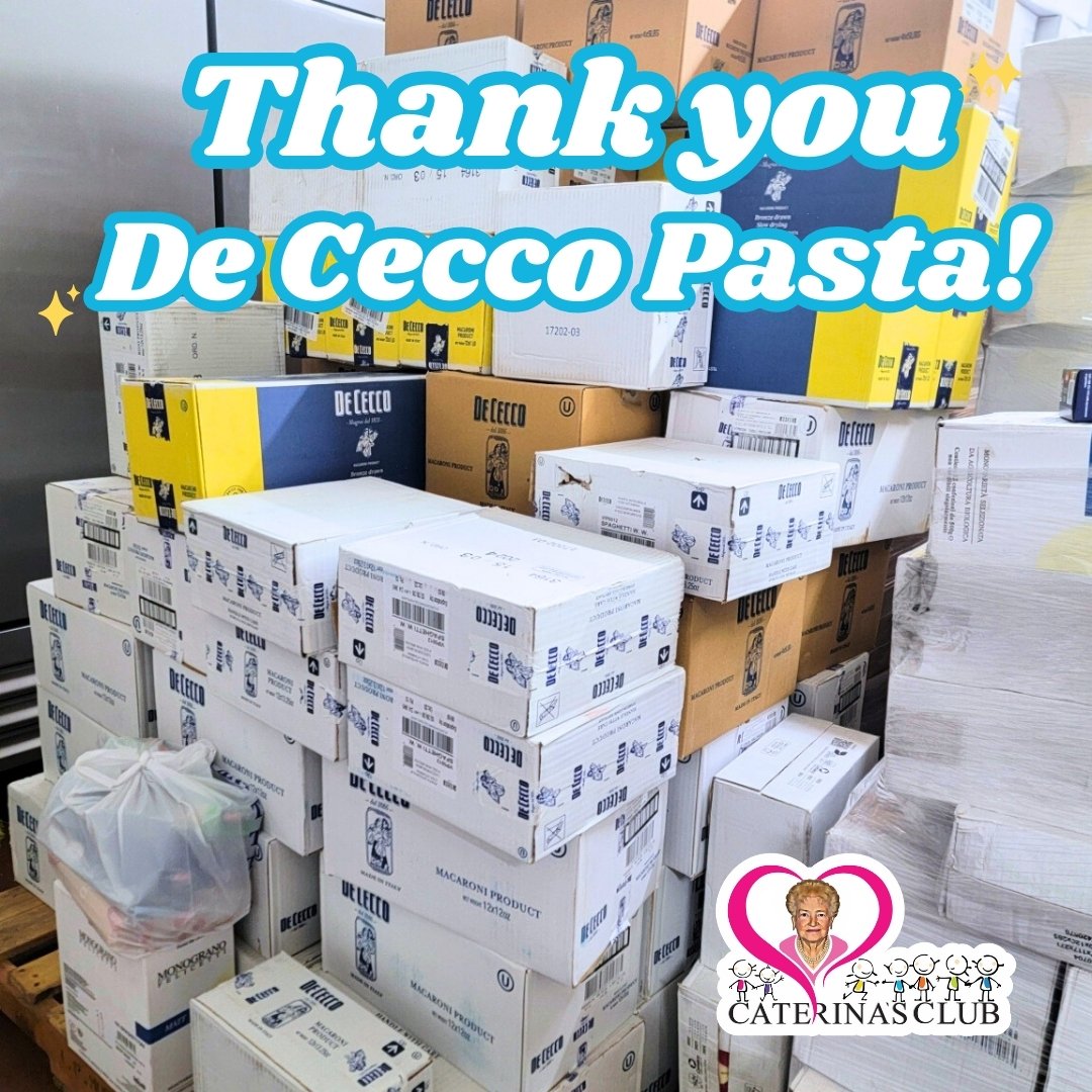🍝💙 Huge thanks to <a href="/DeCecco_pasta/">Pasta De Cecco</a> for fueling our mission with a generous pasta donation! Because of your support, thousands of kids &amp; families will enjoy warm, nourishing meals this week.

📧 info@caterinasclub.org

#PastaWithPurpose #CaterinasClub #NoChildHungry
