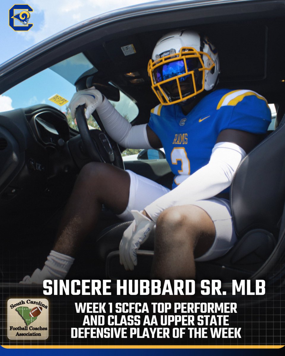 CFieldRamsFB's tweet photo. Big time honor! Congrats Sincere Hubbard
Named SCFCA Top Performer + AA Upper State Defensive POTW!!
#TPW #GoldenRams #TrustAndBelieve
Who’s next? 👀 https://t.co/4QhAR6Fp1J