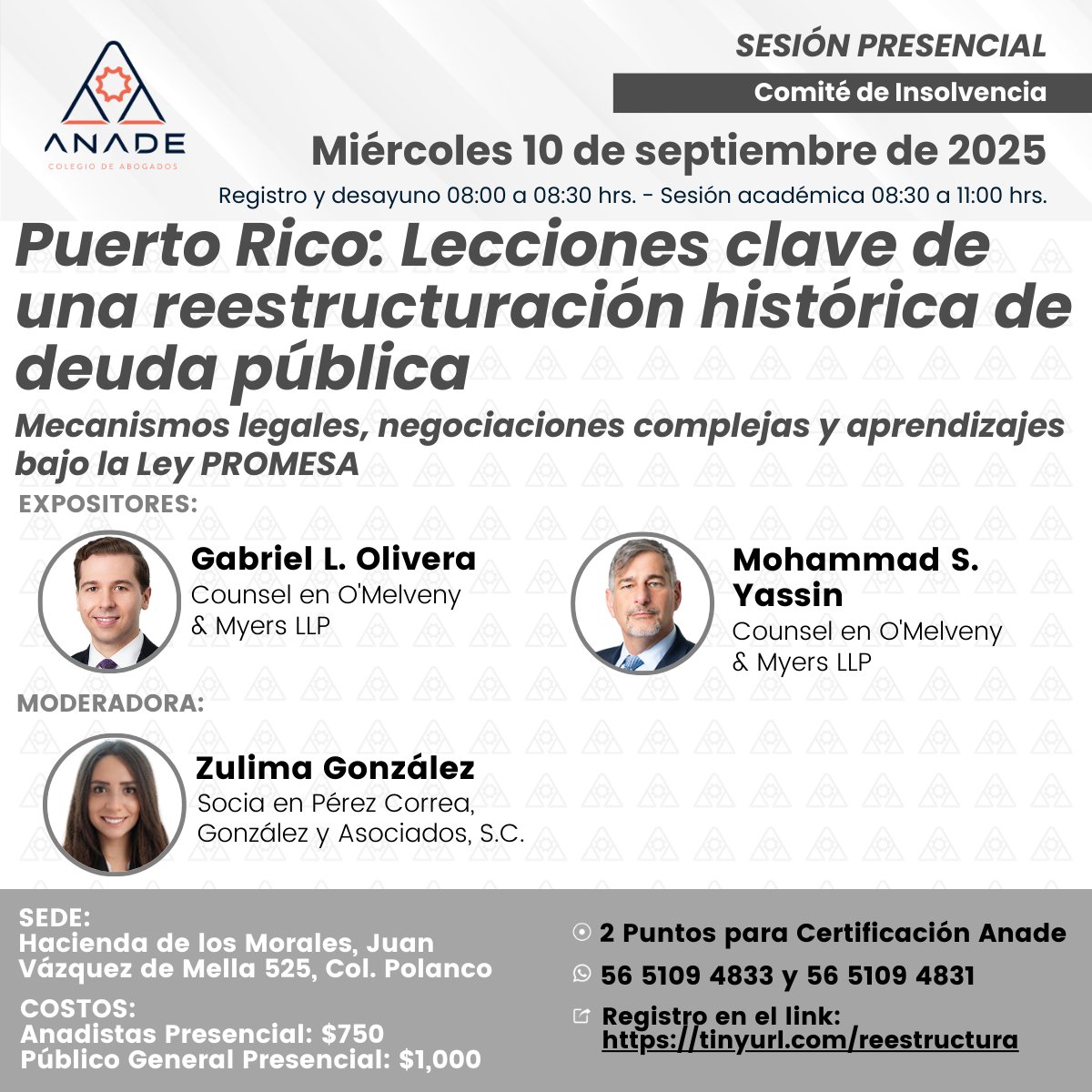 🔍 La reestructuración financiera del gobierno de Puerto Rico ha sido uno de los procesos de insolvencia más complejos y ambiciosos en la historia reciente

🛎️ Registro: tinyurl.com/reestructura
#NuestraResponsabilidadEsHoy #ANADE2025