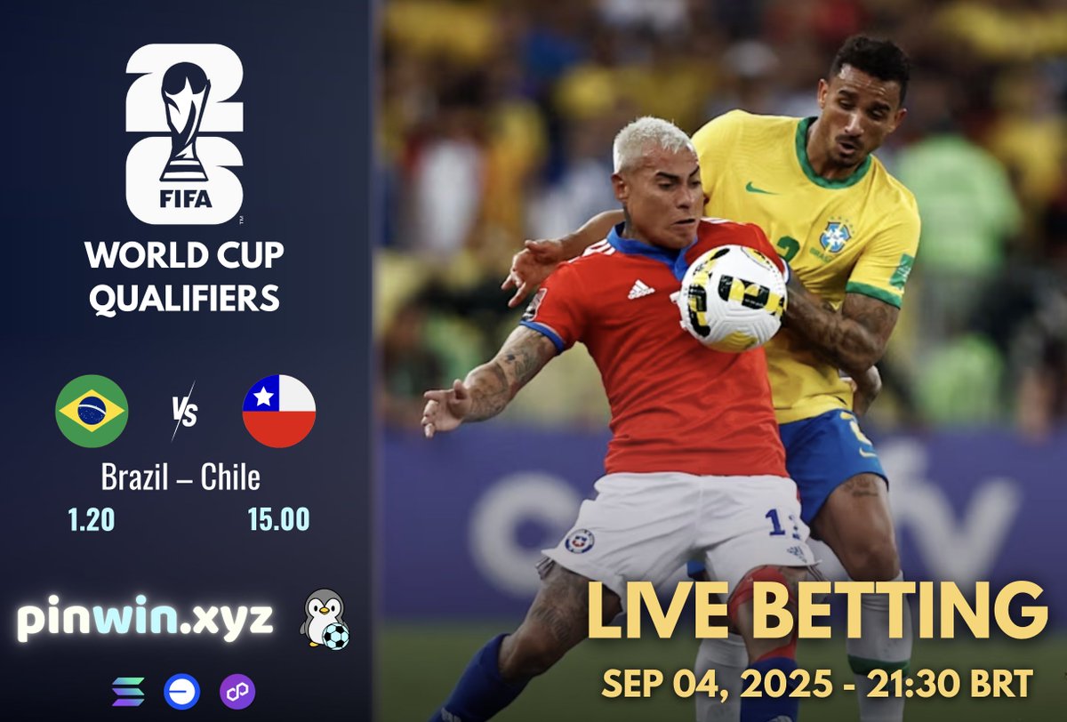 ELIMINATÓRIAS DA COPA DO MUNDO - AMÉRICA DO SUL: Brasil vs Chile ⚽ Seleção  enfrenta La Roja na batalha classificatória HOJE | 21:30 BRT Aposte,  acompanhe e saque AO VIVO no PinWin 🐧 #WorldCup #BrasilChile