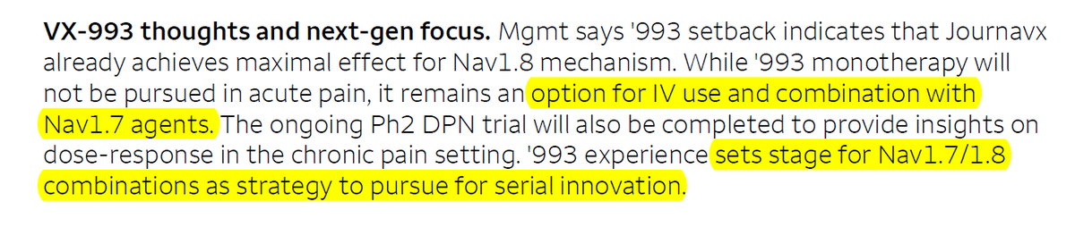 BiotechAnalysst's tweet photo. @yusufhameed what about $VRTX $SGMO
at Wellsfargo vertex said:
option for IV use and combination with #Nav1.7 agents.

'993 experience sets stage for #Nav1.7/1.8 #combinations as strategy to pursue for serial innovation. https://t.co/cnG9qtuQFR