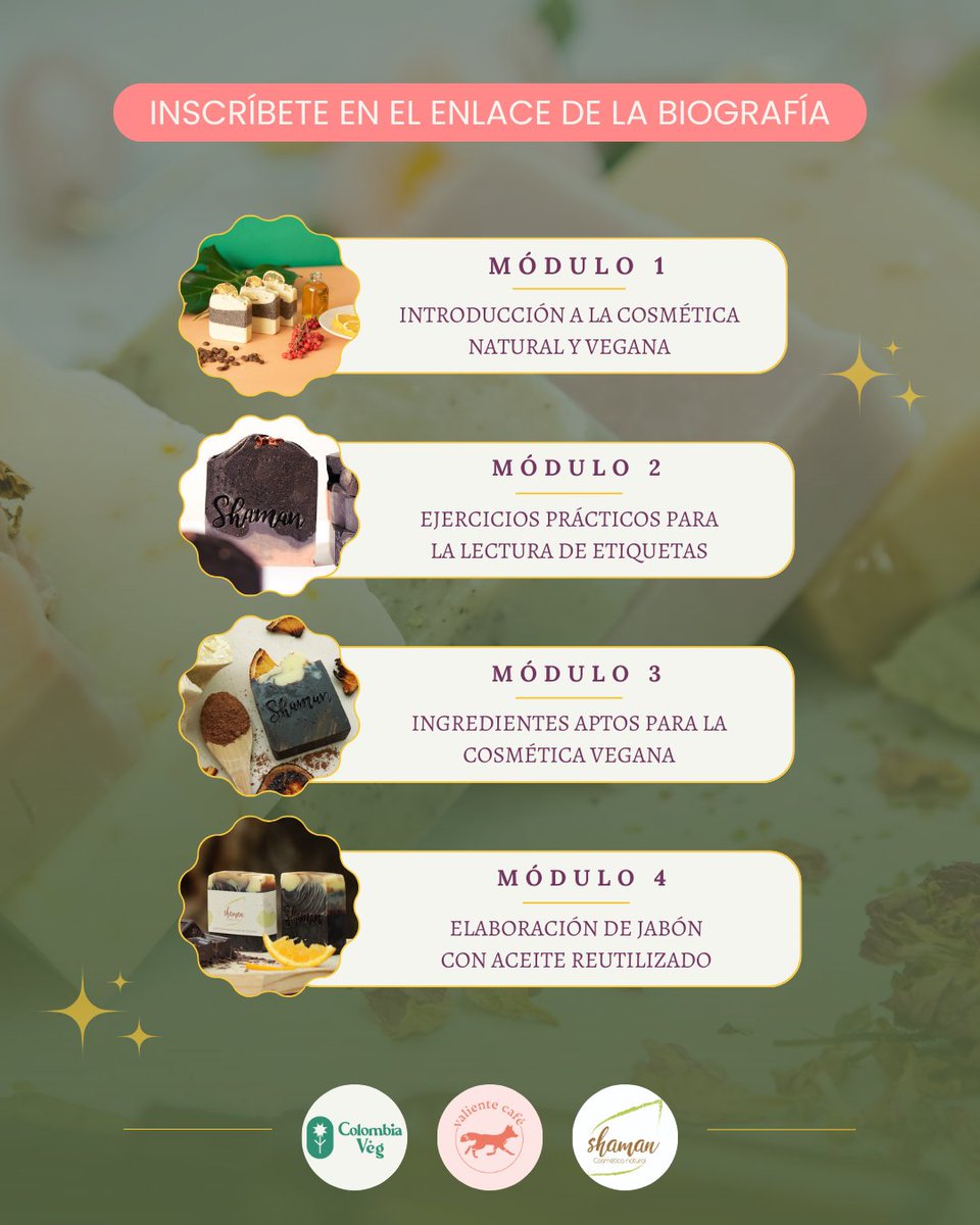 ColombiaVeg's tweet photo. 📣 Curso Básico Sobre Jabones Artesanales Veganos 🐇💚🔥

🗓 Domingo 14 de septiembre
⏰ 10:00 a.m. - 2:00 p.m.
📍 Calle 26D # 4 - 15
💰 15K
🔗 Inscríbete aquí: https://t.co/KM1sz3Mkxo

🧼 Materiales incluidos 🧼

¡Te esperamos! 💚

#GoVegan https://t.co/DhszG7J7jO