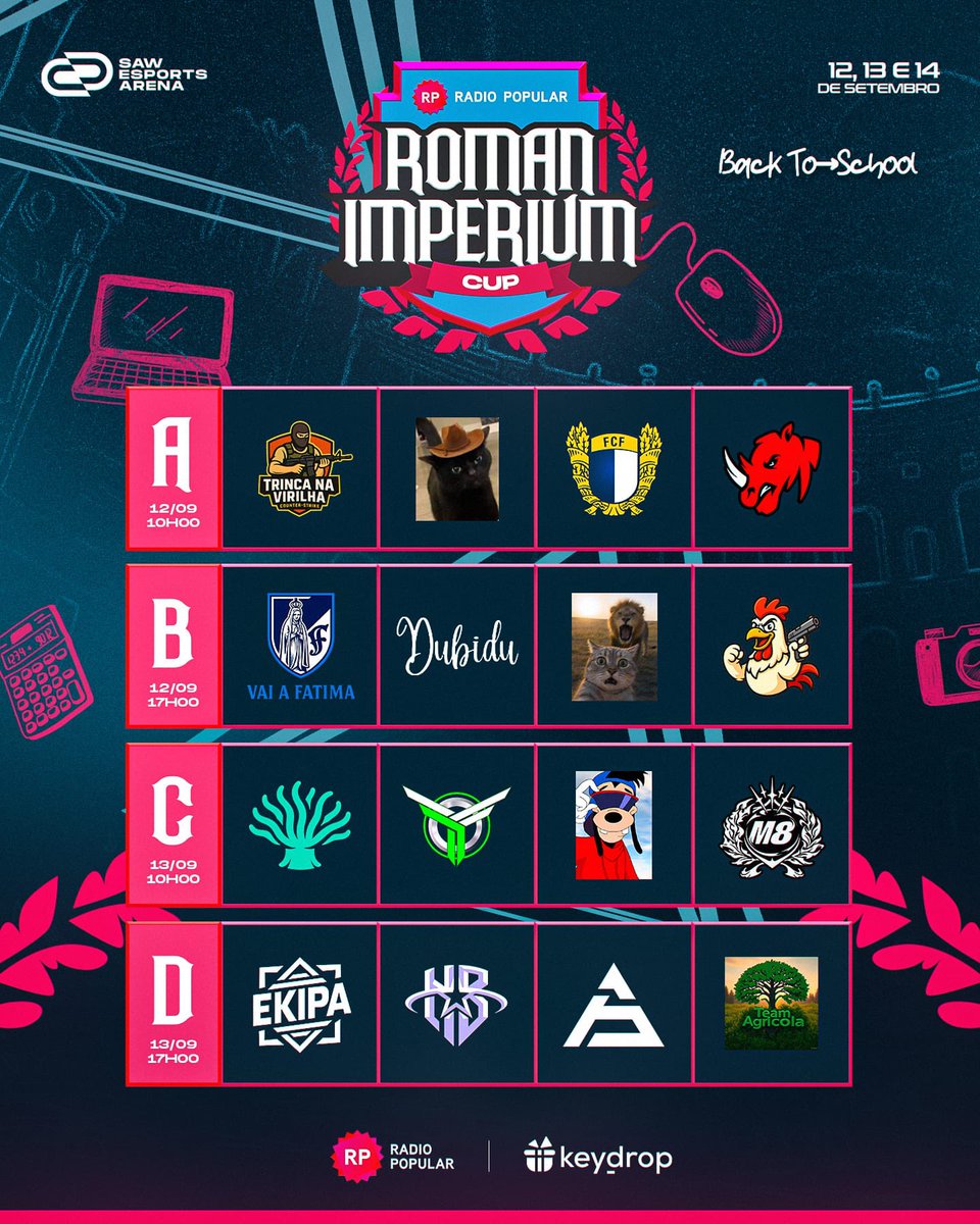 Grupos do Radio Popular ROMAN Imperium Cup II anunciados! Eu sei que vocês ainda não sabem os line-ups todos mas acreditem que vão ter jogos muitos bons 😉