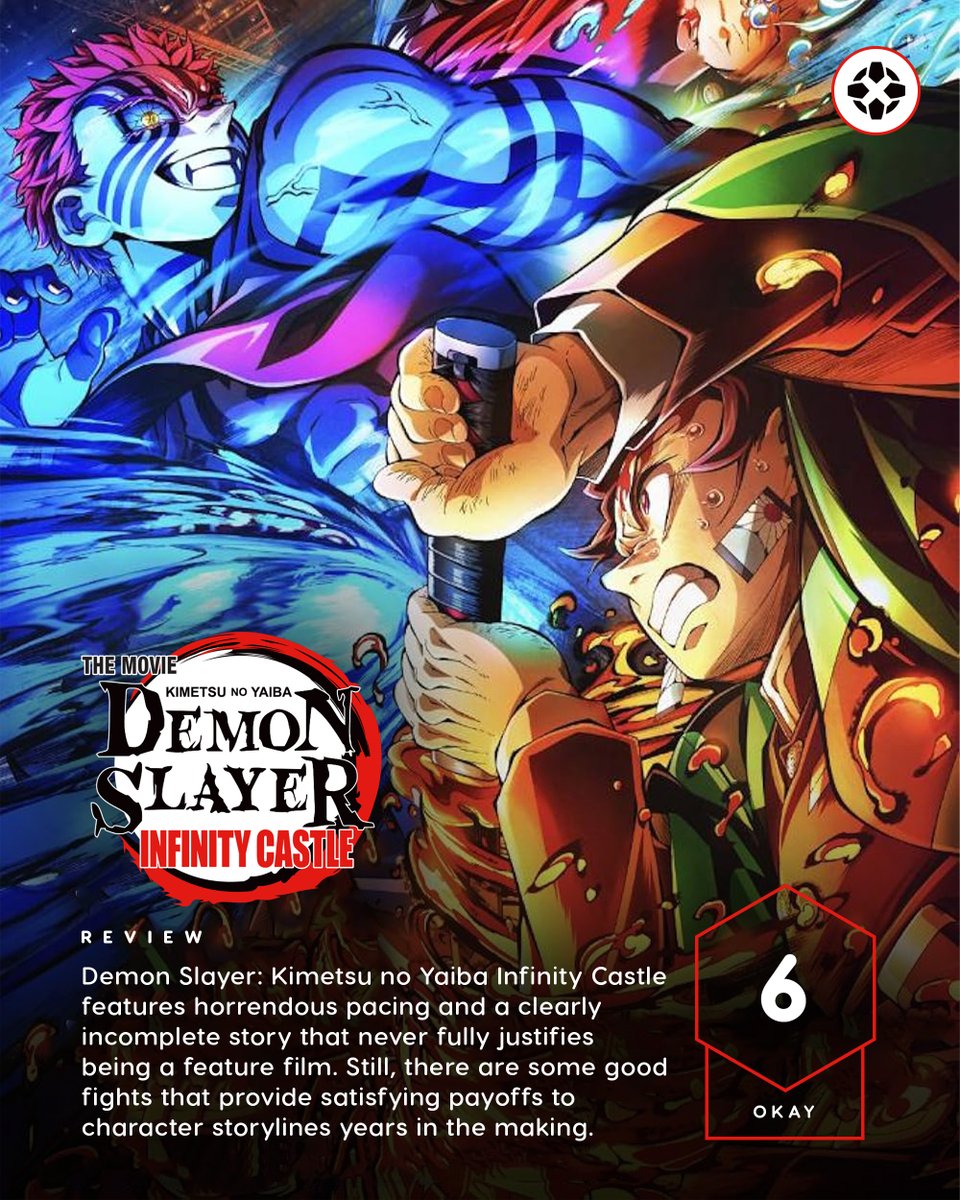 IGN's tweet image. Demon Slayer: Kimetsu no Yaiba Infinity Castle offers plenty of action and some emotional flashbacks, but it suffers from an overuse of flashbacks that undermine the story's pacing. 

Our review: bit.ly/46ktvVw