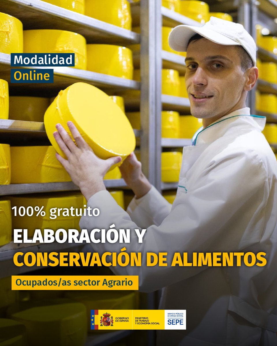 📍 #Online
📚 Elaboración y conservación de alimentos.
👫 Ocupados/as sector Agrario.

Si estás interesad@ en esta formación o en alguna otra, déjanos tus datos en el siguiente formulario y te informaremos sin compromiso 🙂.
euroformac.eu/informame