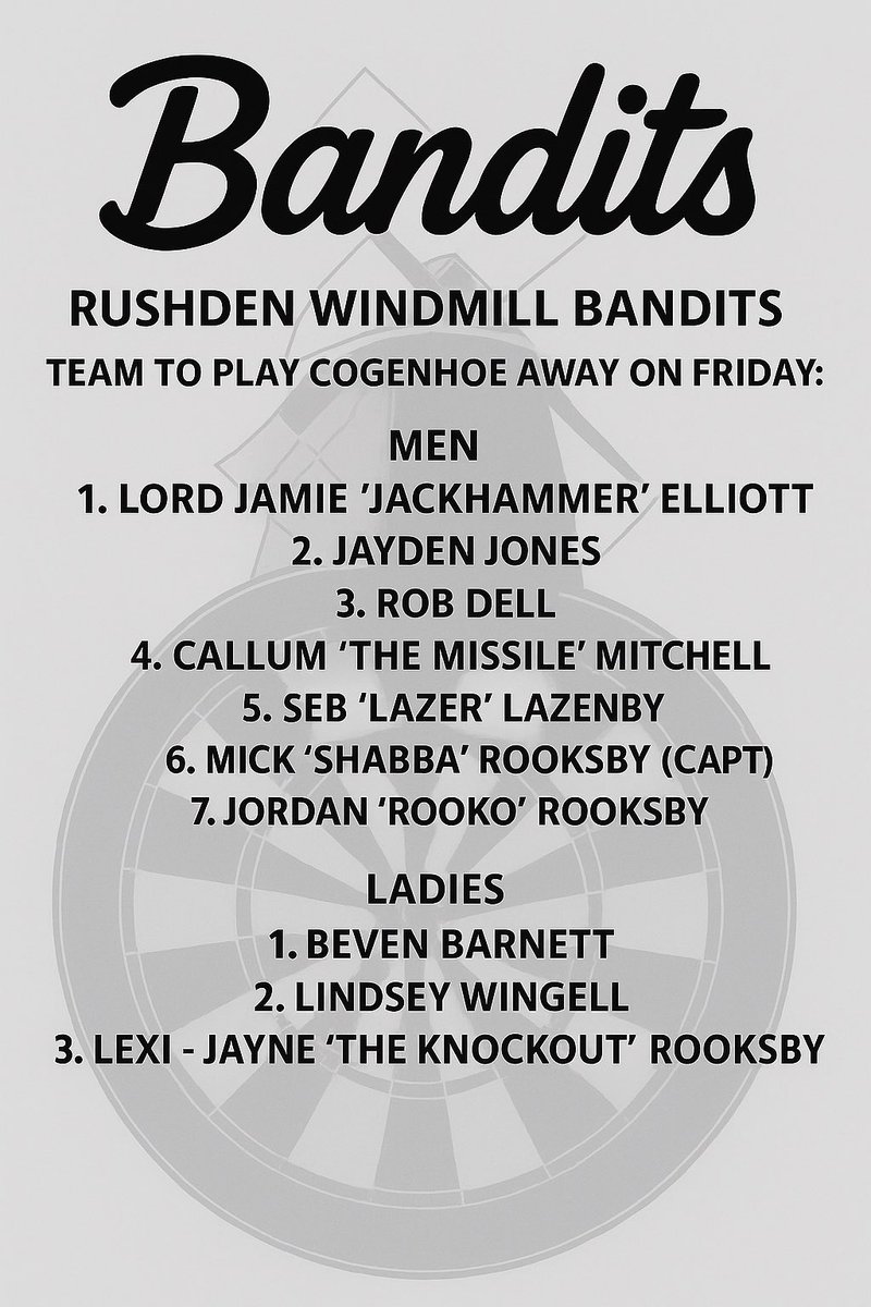 Our team against the reigning men’s champions Cogenhoe tomorrow evening. #UpTheBandits #UTB #FTA