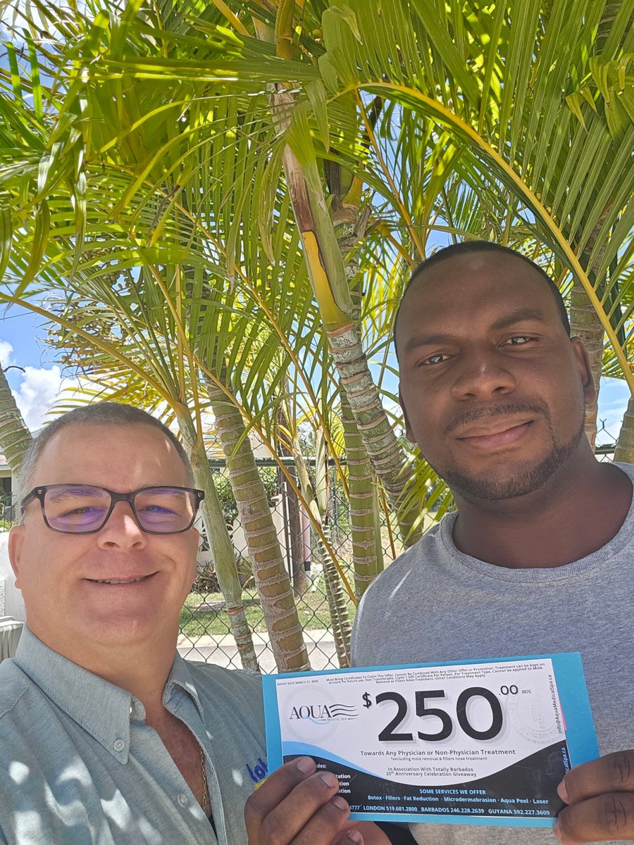 totallybarbados's tweet image. Congrats to Delano B. from Barbados - winner of Prize #11 in our Totally Barbados 20th Anniversary Giveaway! He scored a $250 BDS gift certificate to Aqua Medical Spa

See all winners ➡️ bit.ly/42BnAcU 

#TotallyBarbados #GiveawayWinner #BarbadosSpa #AquaMedicalSpa