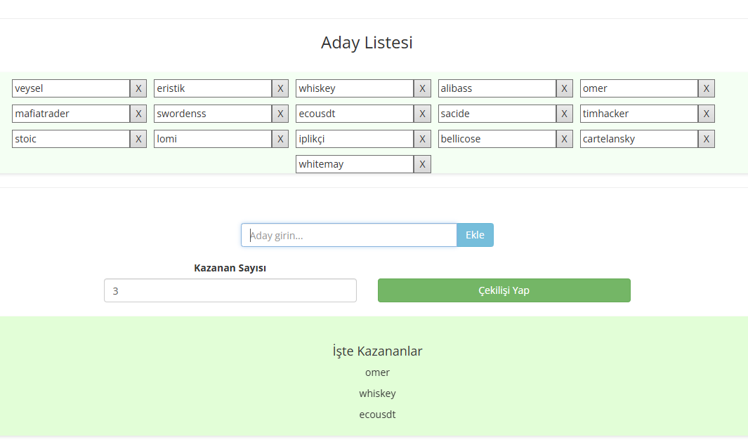 Selamlar. Çekilişi tamamladık. <a href="/ecousdt/">ecousdt</a> <a href="/mer12167607/">omer</a> <a href="/Whiiskkey/">Whiskey</a>  dm den iletişime geçin lütfen. 

Gecikme için kusura bakmayın