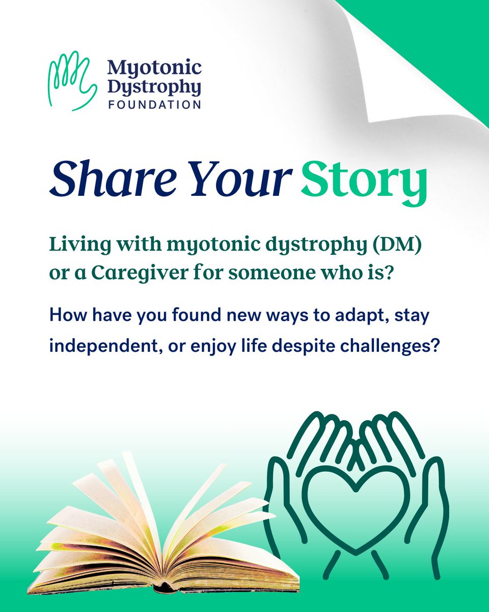 MyotonicStrong's tweet image. 💬 Living with #myotonicDystrophy (DM1 or DM2) or a #Caregiver for someone who is? #ShareYourStory with our bonus or past prompts by September 16th!💚 Your experiences can improve care, coverage &amp;amp; understanding.✍️ This week’s topic: Hope &amp;amp; Resilience myotonic.org/share-your-sto…