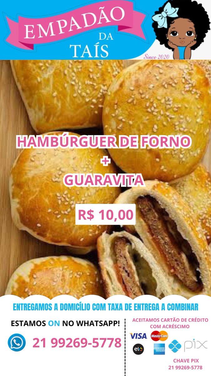 PimentaThai's tweet photo. EMPADÃO DA TAIS.
SEG A SEXT A PARTIR DAS 16:30HR
O MELHOR VAI QUENTINHO, ASSADO NA HORA.
ENTREGAMOS EM MESQUITA, NILÓPOLIS!
21-992695778 https://t.co/EZateW2G9b