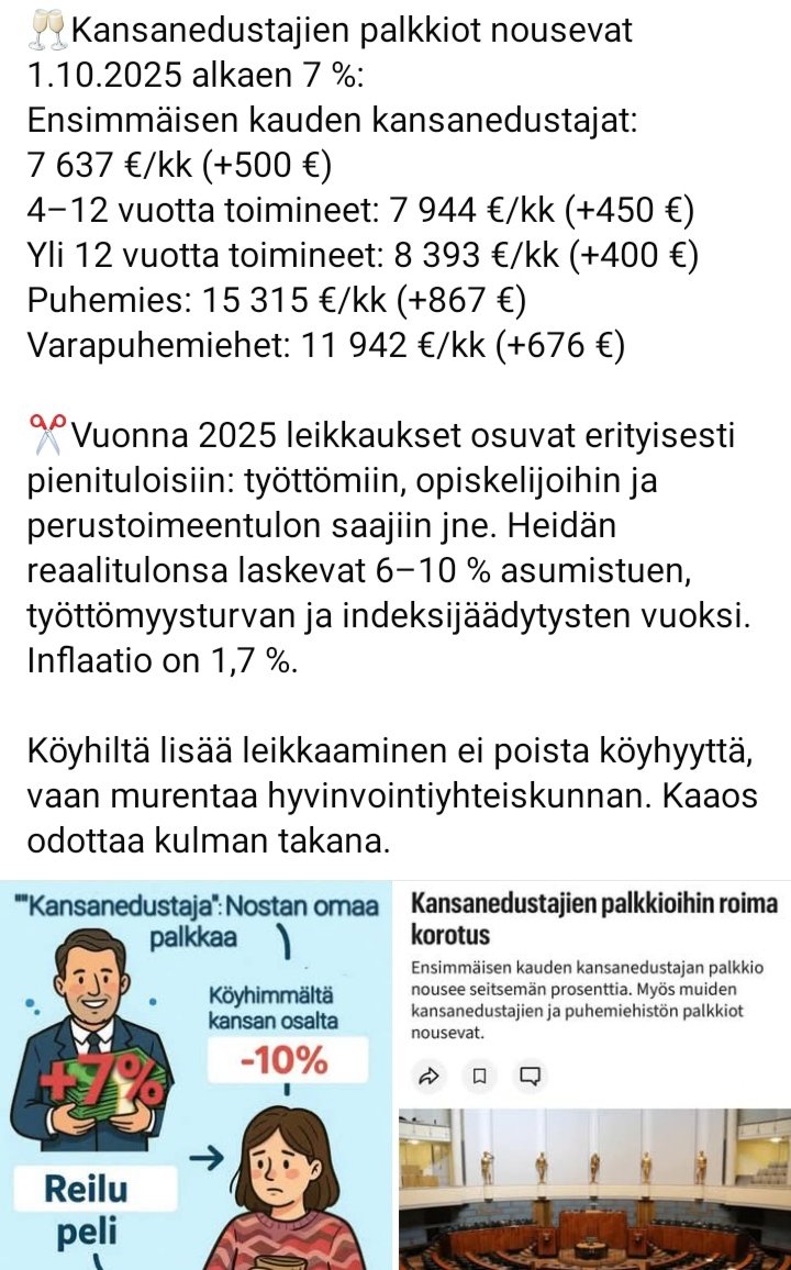 PMarjomaki's tweet photo. @ir_rkp Säästötalkoot 🤬 eivät sitten koske teitä?! Köyhien rahoilla nostitte palkkojanne 🤬🤬🤬 https://t.co/KrclCX5EHx