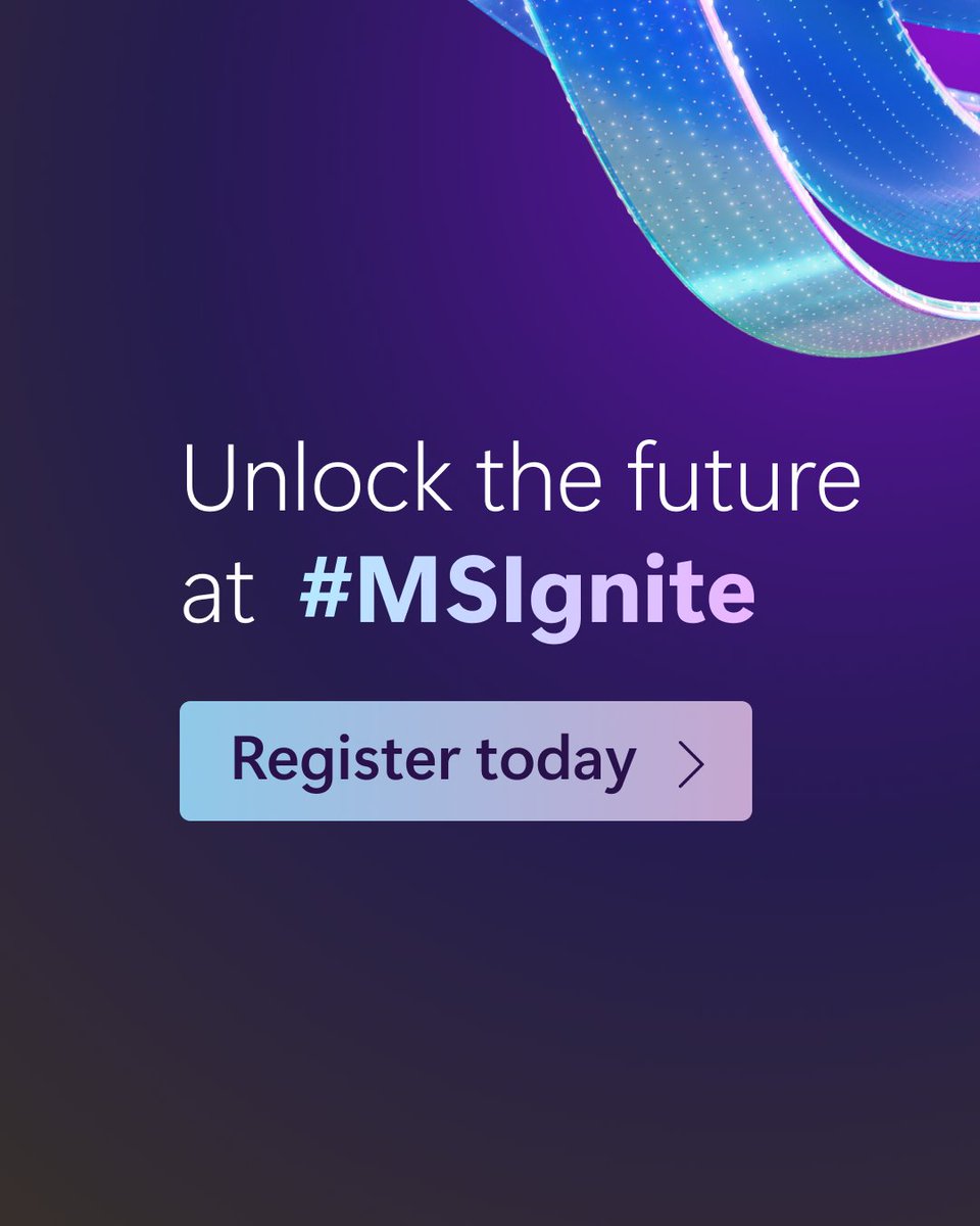 #MSIgnite is your opportunity to gain insights, grow your network, and spark innovation. 🌟
Register now and get ready to lead what’s next.  msft.it/6012s5Pau
