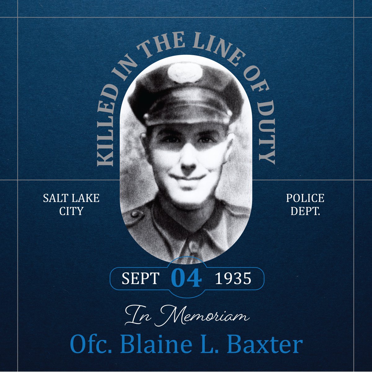 Today, we remember Officer Blaine Baxter, who was killed in a motorcycle crash 90 years ago while attempting to stop a speeding vehicle.

Officer Baxter had been serving our community for six months and was survived by his wife and son.

#SaltLakeCity #SLC #SLCPD