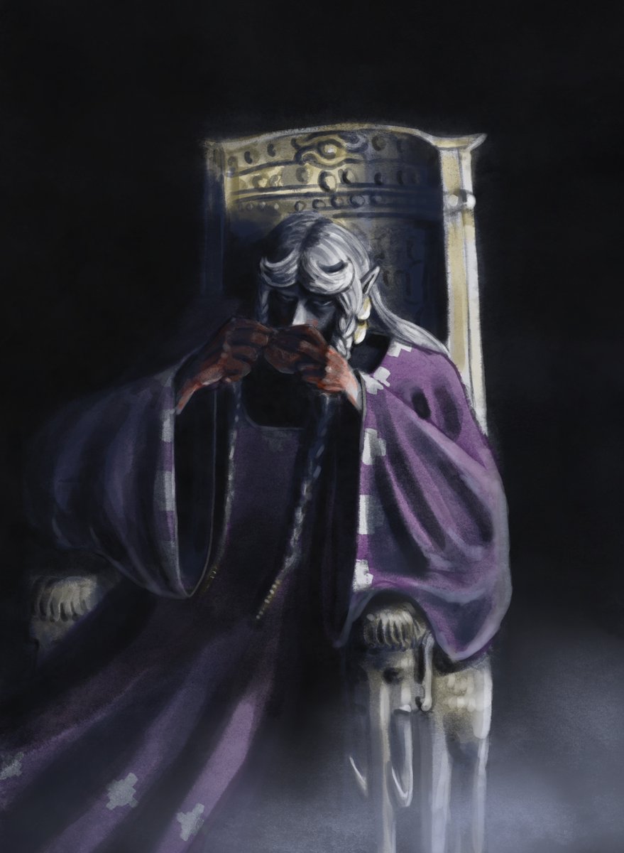 An elf lord eating the heart of a human. An updated version of an older piec.