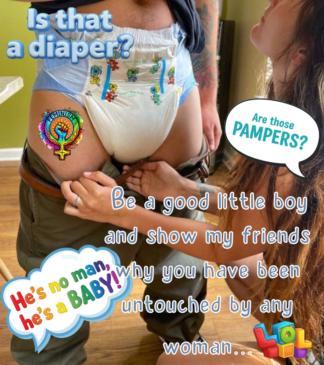 CryBabyDustin's tweet photo. She has completely "Un-Potty trained" you.  Now she wants to show you off to her girlfriends.  Won't it be just adorable as you Pack those Pampers full?

#abdl #femdom #diaper #loser #matriarchy #femdom https://t.co/52iPLWvjsZ