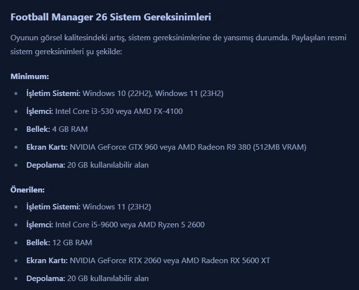 Football Manager 26'nın sistem gereksinimleri açıklandı.