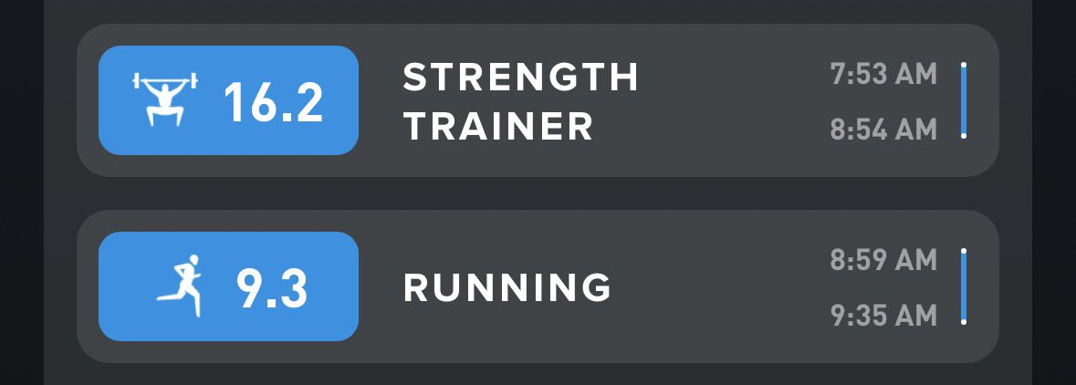 Heavy lift followed by a 5k. At that pace it was more of a shuffle than a run 

#rundawgs 

<a href="/DeepSeaZ/">DeepseaZ</a> <a href="/TheDawgPen/">michael</a> <a href="/tdawgshouse/">tdawgshouse</a> <a href="/Ansel_Easton/">@AnselEaston</a>  <a href="/03dawg/">Brandon A. ❄</a> <a href="/nolecore/">Nole'Core🇪🇪</a> <a href="/HoodHusky/">B1G Hood Husky</a> <a href="/McGrubbin/">Dennis DblDawgGrubbs</a>