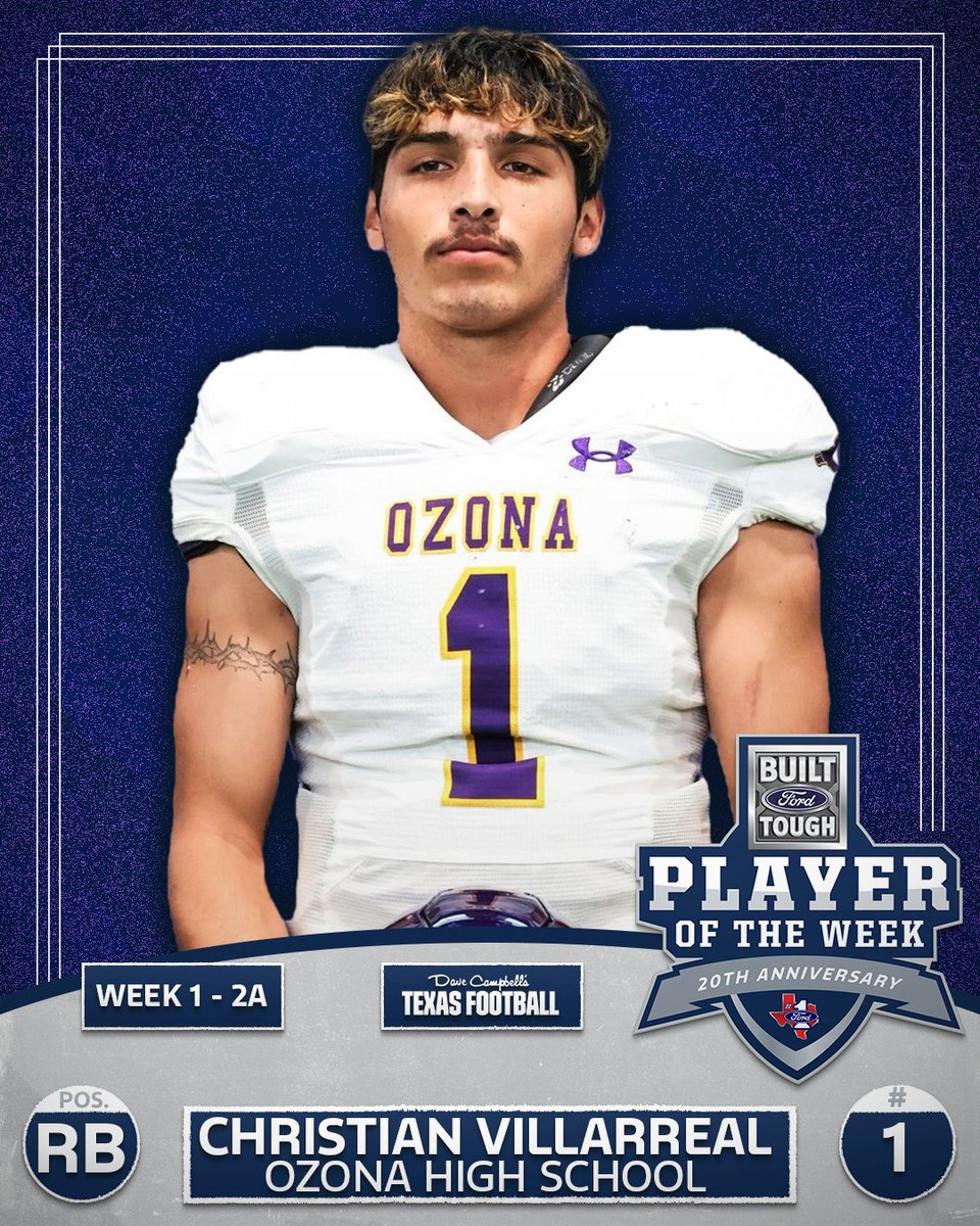 🏈 Friday nights = TX legends in the making. Kicking off with Christian Villarreal, RB, Ozona Lions: 371 yards, 7 TDs, 65-0 W. On &amp; off the field, he’s pure #BuiltFordTough

🏷️: @ozonahighschool | @ozonaschools | <a href="/BassBunchAuto/">Jim Bass Cars&Trucks</a> | <a href="/dctf/">Dave Campbell's — TexasFootball.com</a>

#GreaterTXFord #TXHSFB