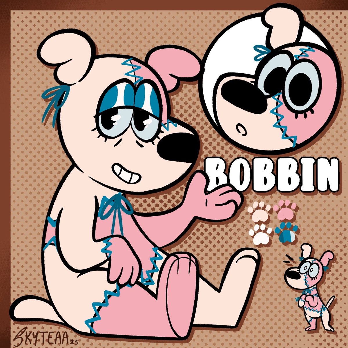 I NEVER SHARED MY TADC OC!! 

Meet Bobbin! She’s a loosely sewn together plush who’s always snagging her threads on things and loosing limbs.

She’s inspired by one of my favorite childhood toys, Pound Puppies and the animation style of Hanna-Barbera Dogs! 

#TADC #OC #SkyTeaaArt