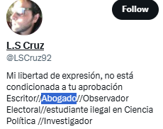 <a href="/LSCruz92/">L.S Cruz</a> No sé qué tipo de abogado seas; pero si tu único recurso es insultar y difamar, ya entiendo por qué no logras comprender qué son las PASO.