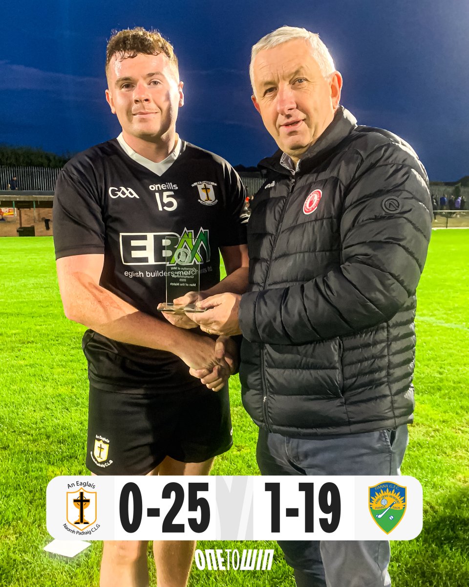 Connollys of Moy Intermediate Football Championship R1 - Full Time

An Eaglais 0-25 (25)
Oileán a’Ghuail 1-19 (22)

An Eaglais have secured their place in the quarter-finals after a pulsating encounter in Dungannon.

Tonight's Connollys of Moy Man of the Match was Ethan Jordan