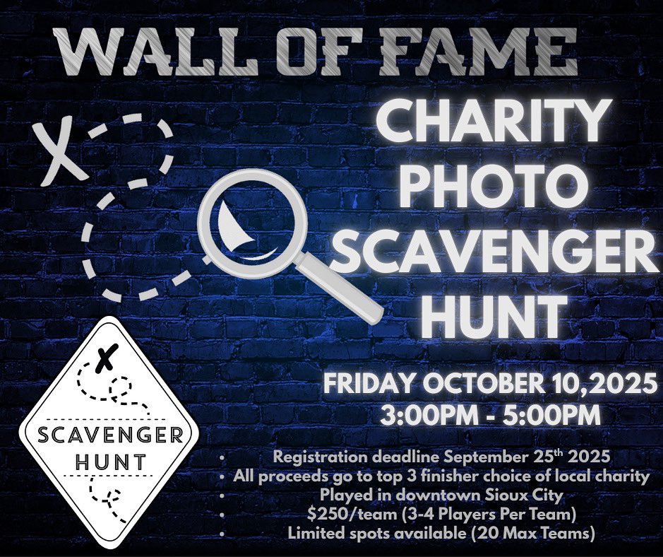 wof247's tweet photo. Wall of Fame is excited to be sponsoring the 2025 Charity Photo Scavenger Hunt here in Siouxland! 

Learn more by contacting us today!

📱  712-899-7333  [Robin’s direct line - call or text!]
☎️  712-293-2000  [Wall of Fame - ask for Robin]
✉️  rchute@wof247.com  [Robin’s email] https://t.co/t4e0iPOr8A