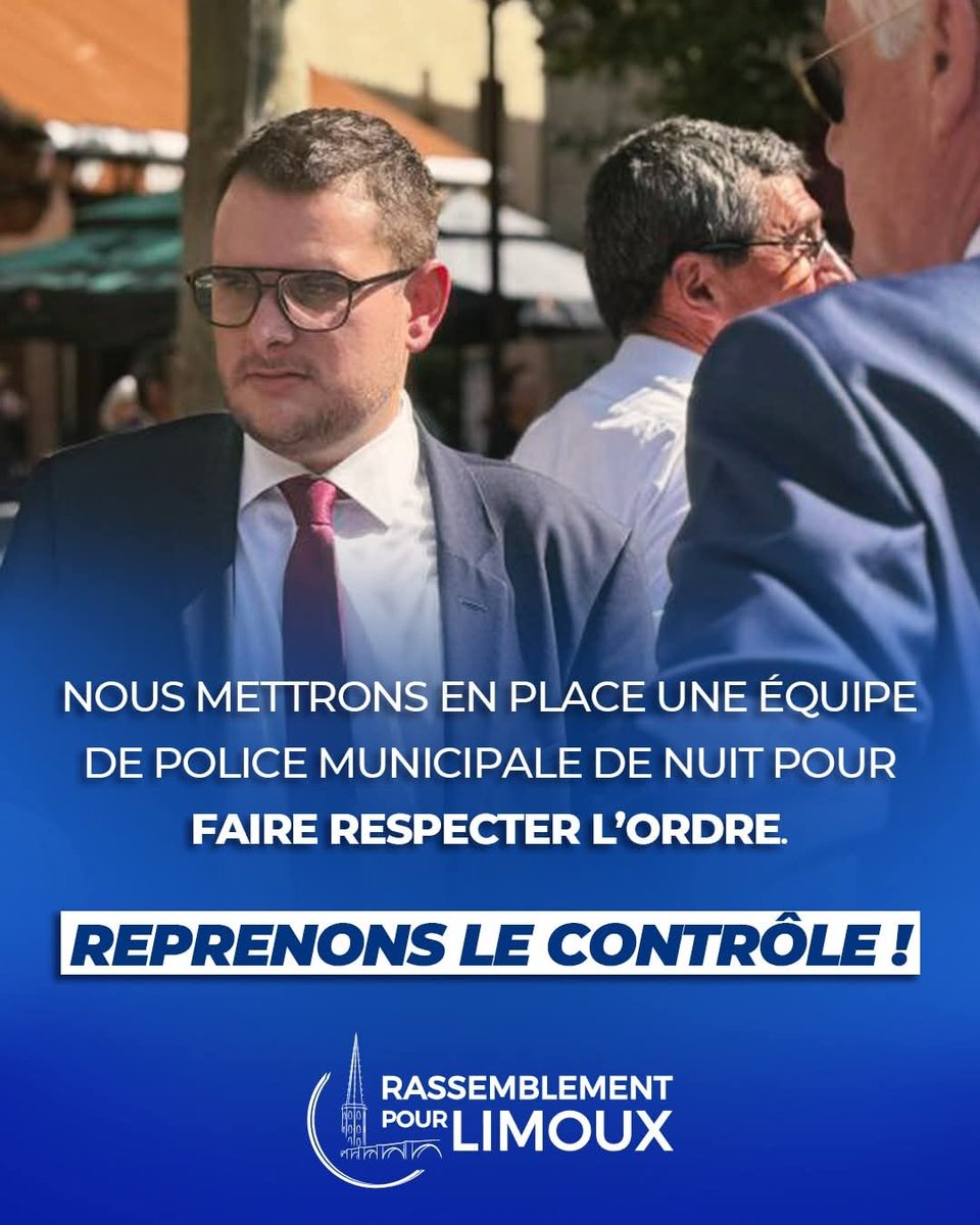 🚔 Face à la montée de la délinquance et des incivilités à Limoux, nous mettrons en place une police municipale de nuit pour faire respecter l’ordre et protéger les citoyens.

Dès le 15 mars, reprenons le contrôle !