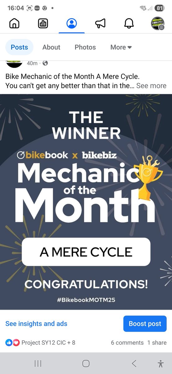 I just got Mechanic of the month thanks to #bikebiz #bikebooks I am over the moon with that. 
#cycling #cycle #supportlocal #supportyourlocalbikeshop #visitellesmere