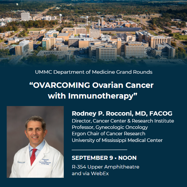 Department of Medicine Grand Rounds Tuesday, September 9th at noon, Dr. Rod Rocconi will present "OVARCOMING Ovarian Cancer with Immunotherapy" in R354 and WebEx umc.webex.com/umc/j.php?MTID…