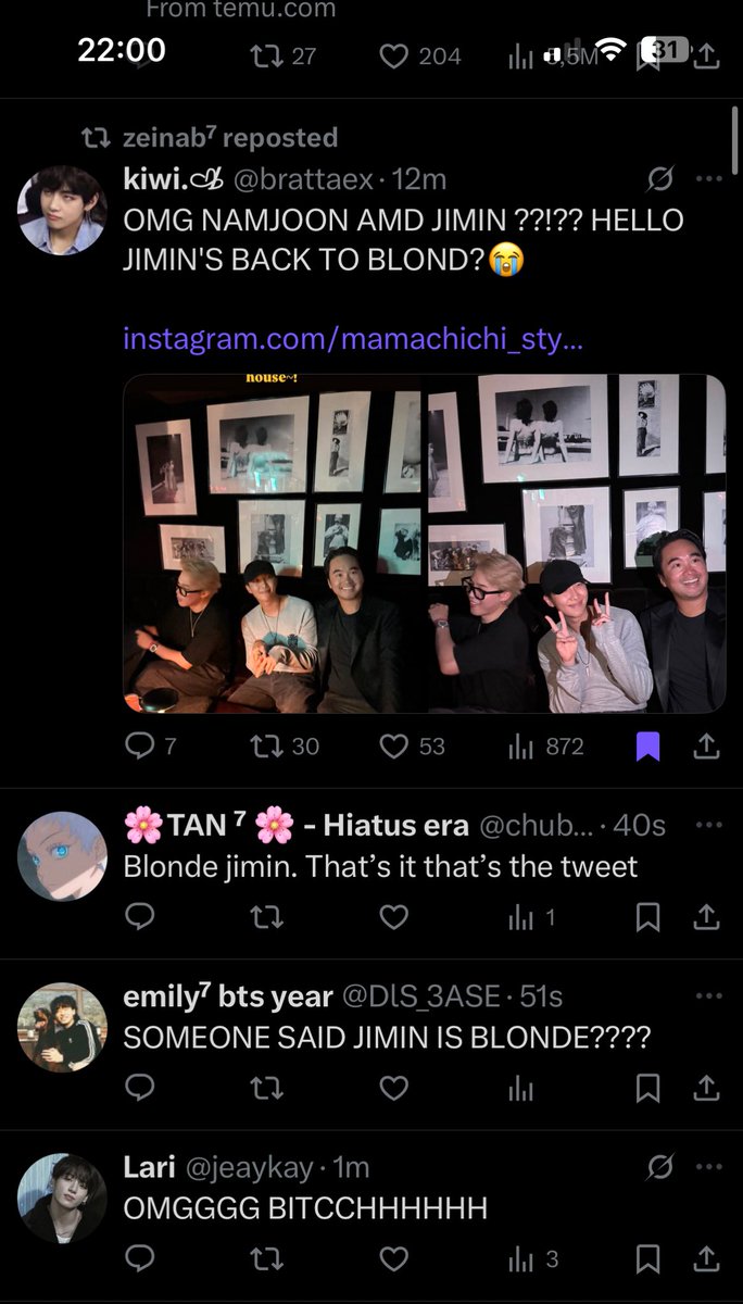 Whole tl celebrating Jimin being blonde like it’s a bts comeback announcement 😭😭