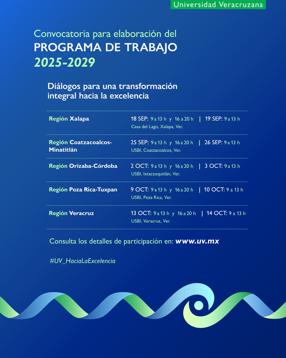 La UV invita a la comunidad universitaria de las cinco regiones a participar en los diálogos para una transformación integral hacia la excelencia como parte del enriquecimiento del Programa de Trabajo 2025-2029.

🟢Detalles: bit.ly/3VCUiGo

#UV_HaciaLaExcelencia