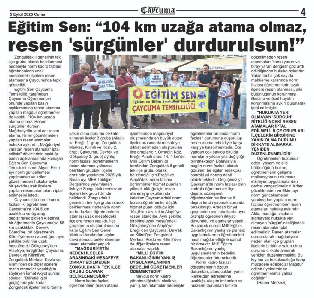 Resen atama, aile bütünlüğünün korunması ilkesine ve özel hayatın korunmasına aykırıdır. Akla, mantığa, vicdana sığmayan; hukukta yeri olmayan ‘sürgün’ niteliğindeki resen atamalar iptal edilmelidir.
#AileYılındaResenAyrıldık
#ReseneİptalAileyeHuzur 
#ResenÖğretmeneZulümdür