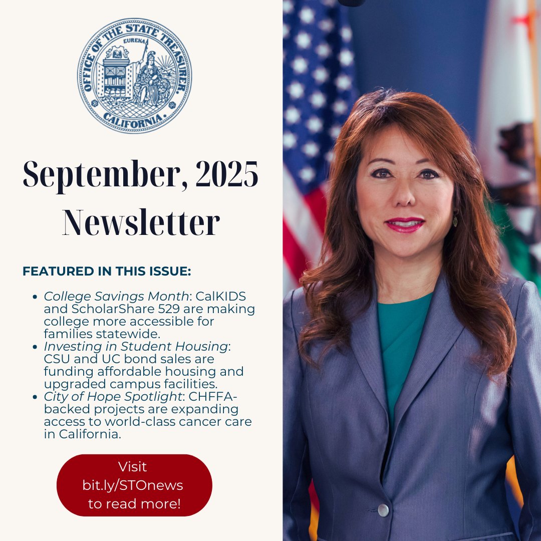 CA State Treasurer (@caltreasurer) on Twitter photo 📢 Check out the September Newsletter from the California State Treasurer’s Office 📢
Stay informed with the latest updates from Treasurer <a href="/fionama/">Fiona Ma, CPA</a>! 📢 Check out the September Newsletter from the California State Treasurer’s Office 📢
Stay informed with the latest updates from Treasurer <a href="/fionama/">Fiona Ma, CPA</a>!