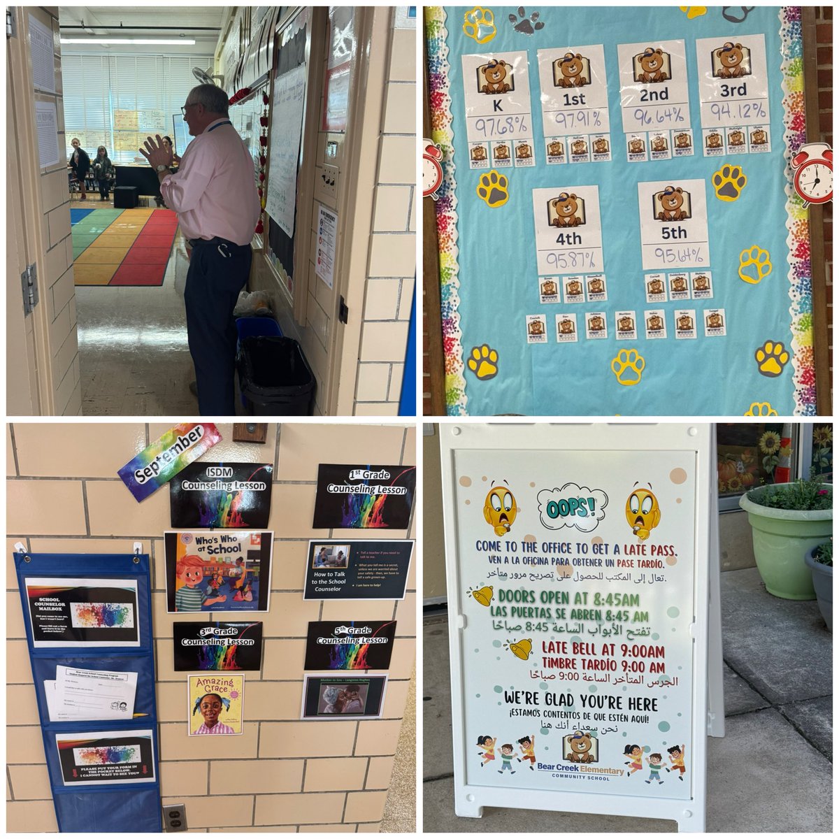 Welcomed to <a href="/BearCreekES/">BearCreekES</a> where the 🧸are smiling and each class is greeted with spirit fingers👐Starting the school year strong, tracking attendance and engaged in lessons on starting the school year by the <a href="/BCPScounseling/">BCPSSchoolCounseling</a>! 💪📚 #BackToSchool #SEL