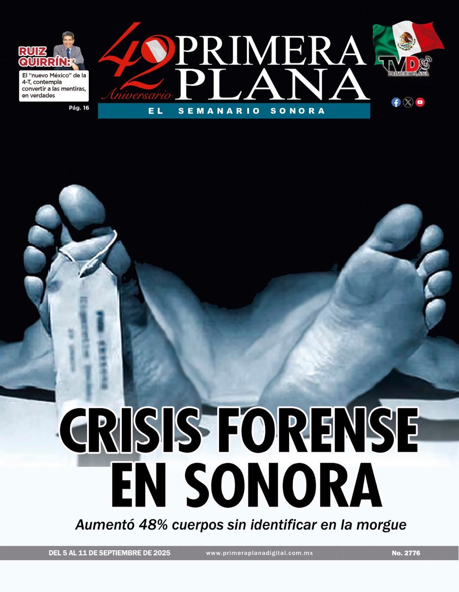 Como cada jueves, me permito compartir portada del Semanario de Sonora, “Primera Plana”, para este viernes, septiembre-05-2025.