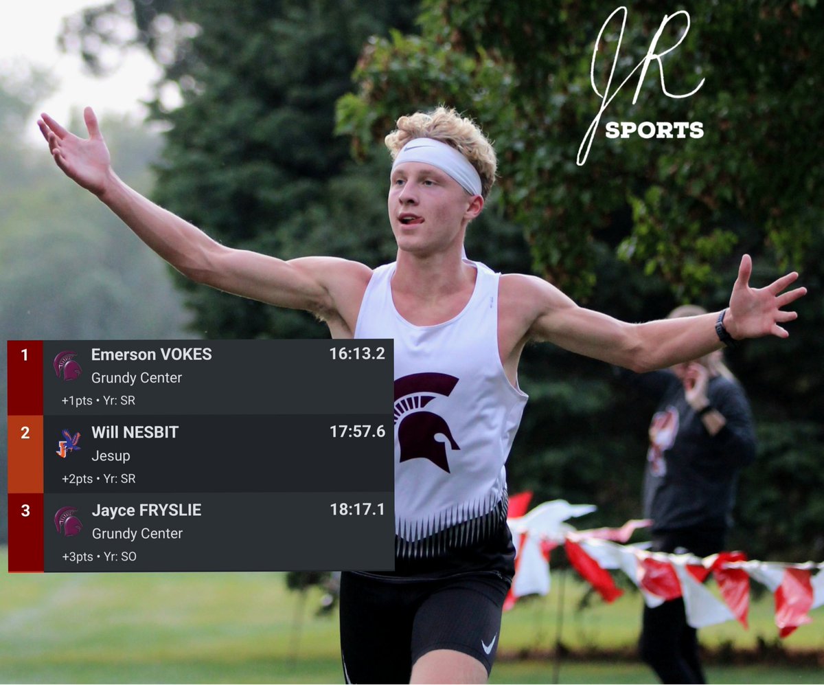 jakearyder's tweet photo. Grundy Center's Emerson Vokes cruises to the Pine Lake Run title in Eldora tonight #iahsxc https://t.co/VQtuS39B8y